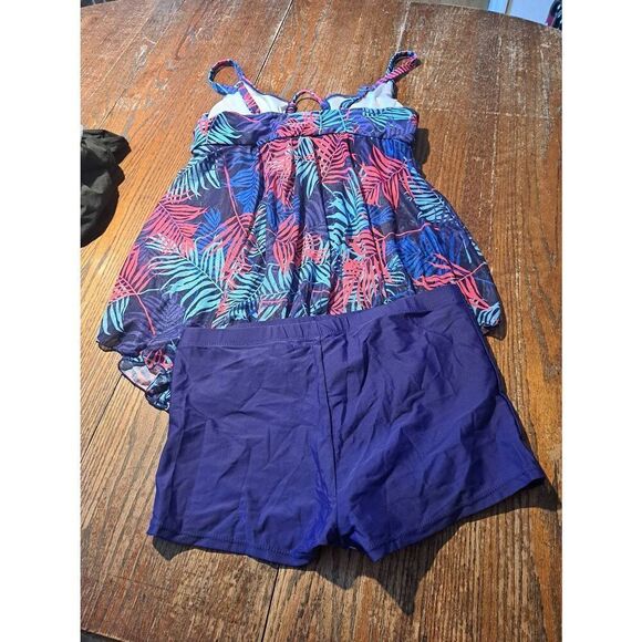 New Large Finwanlo Tankini Swimsuit Bathing Suit Floral Tropical Hawaiian - Picture 3 of 3